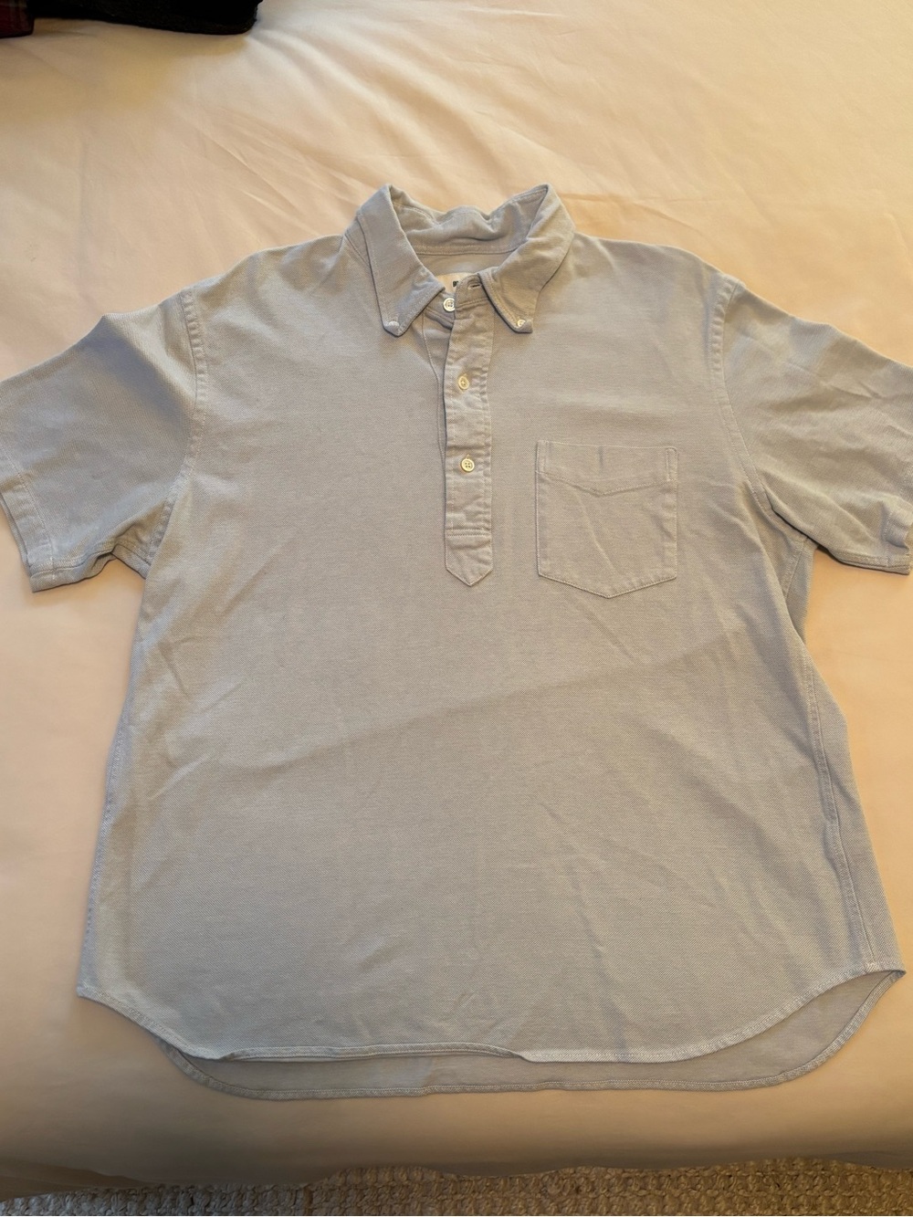 Buck Mason Light Blue Twill Short-Sleeve One Pocket Polo